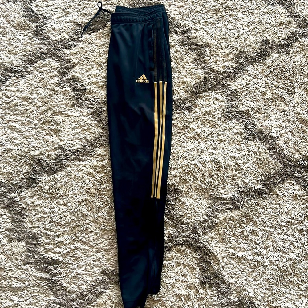 Adidas Black/Gold Striped Pants. Size: Small